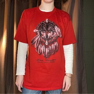 vintage 90s single stitch Jan Taylor Spirit of the Wolf red tee adult Large
